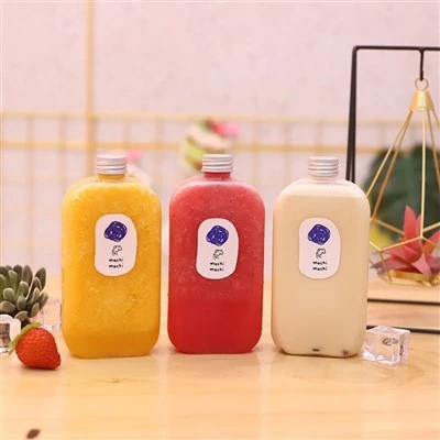 Quadratische Saft-PET-Getränkebehälter aus Kunststoff, 250 ml, 500 ml, mit Deckel